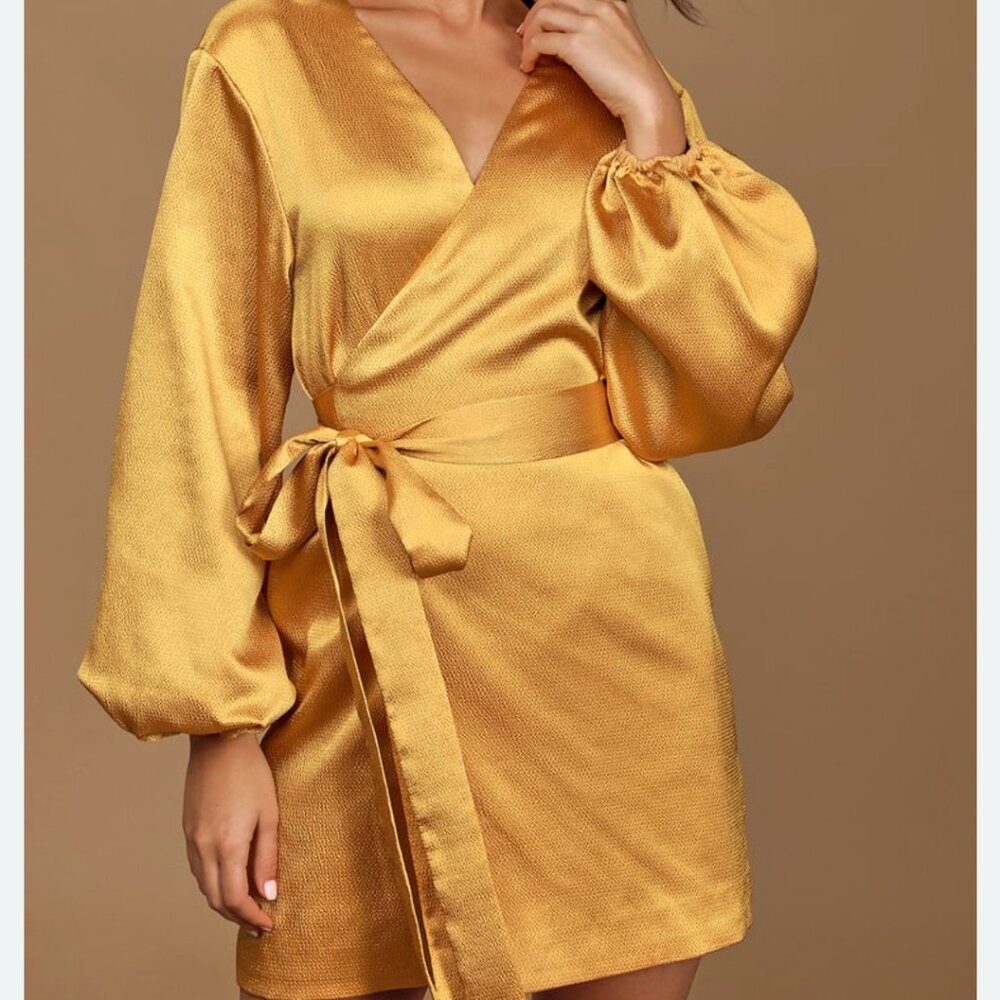 Golden Yellow Long Sleeve Wrap Dress
